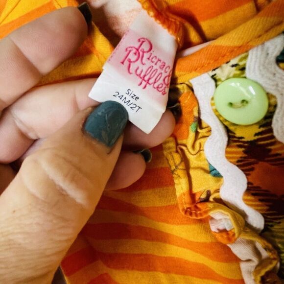 RicRac & Ruffles girls 2T 24 Mo orange striped plaid fall one piece romper - Picture 6 of 7